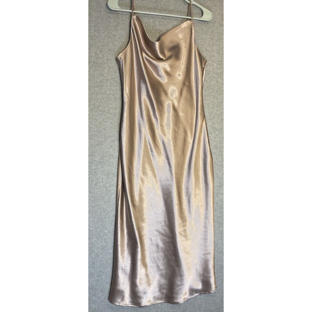 Birdy Grey Sz L Soft Pink Satin Slip Cowl Neck Dress Lined Classic Formal
